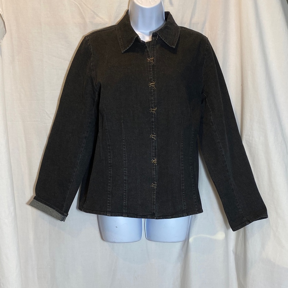 Denim & Co. Unique Black Fitted Denim Crosstretch Jacket - women-small